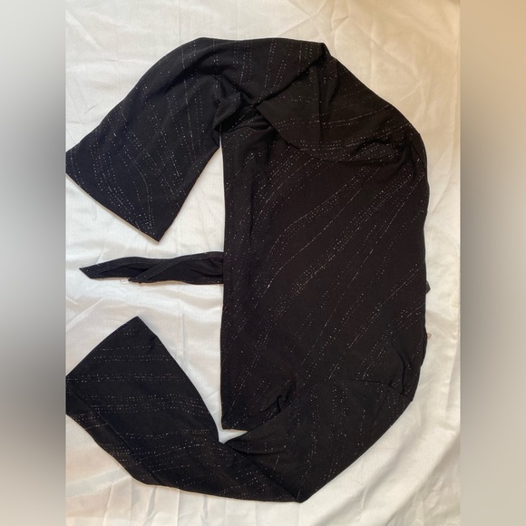 Vintage Mariposa black sparkly long sleeve tie front top - Picture 5 of 8